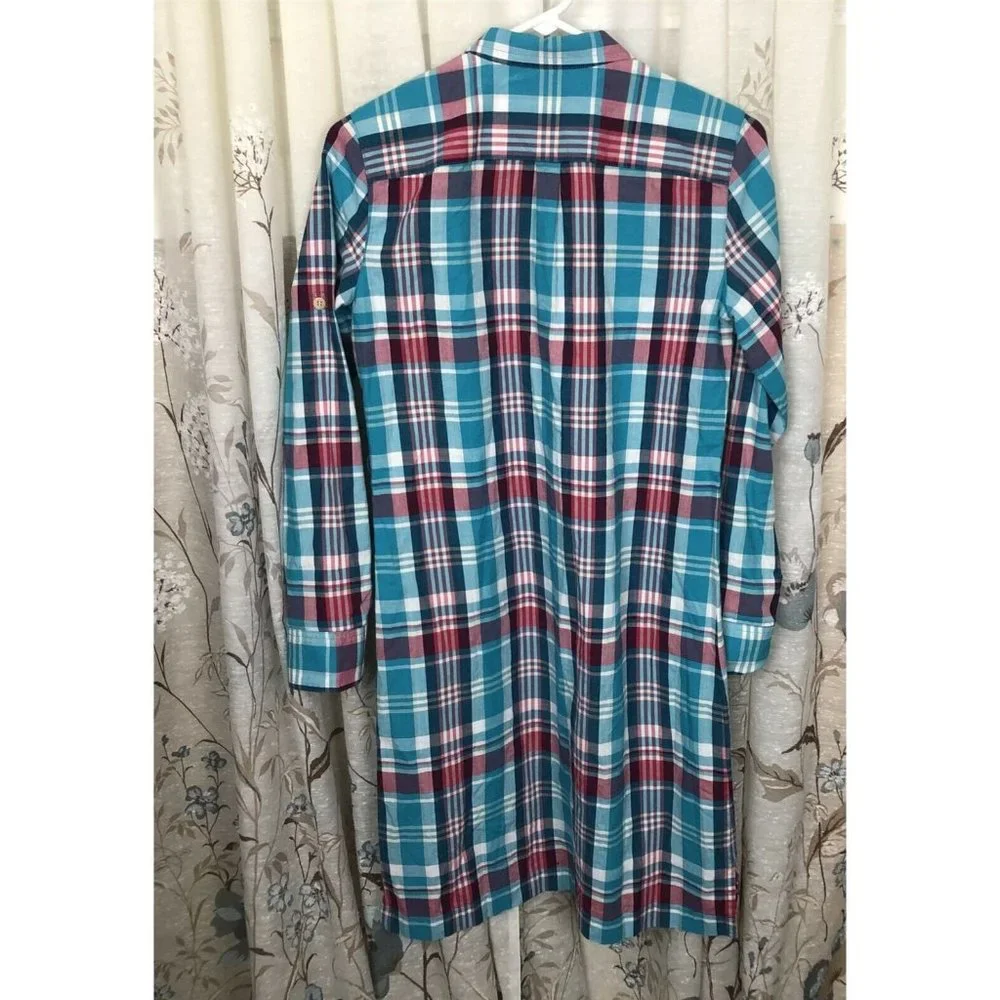 LL Bean Signature Shirtdress size 4 Blue Pink Plaid Cotton - Picture 8 of 8